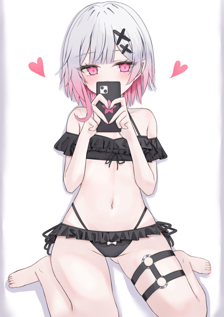 まのさばのかわいい桜羽エマちゃんの黒水着のセクシーな二次画像