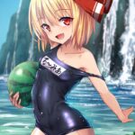 東方Projectの金髪美少女ルーミアちゃんのスク水濡れ濡れ二次画像