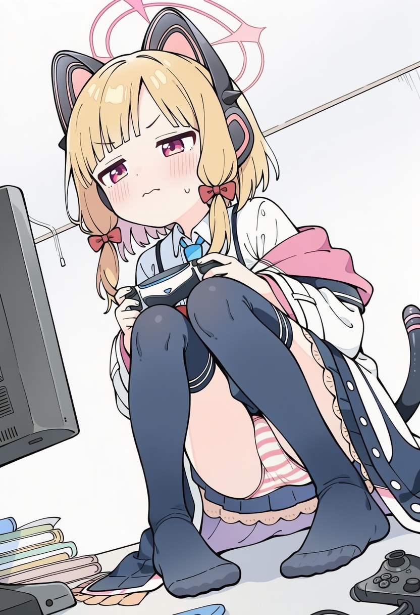 金髪美少女が風パンチラして慌ててる二次画像