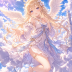優しい美少女天使が空から微笑んでくれているAI画像