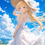 金髪白ワンピース美少女の夏っぽい二次AI画像