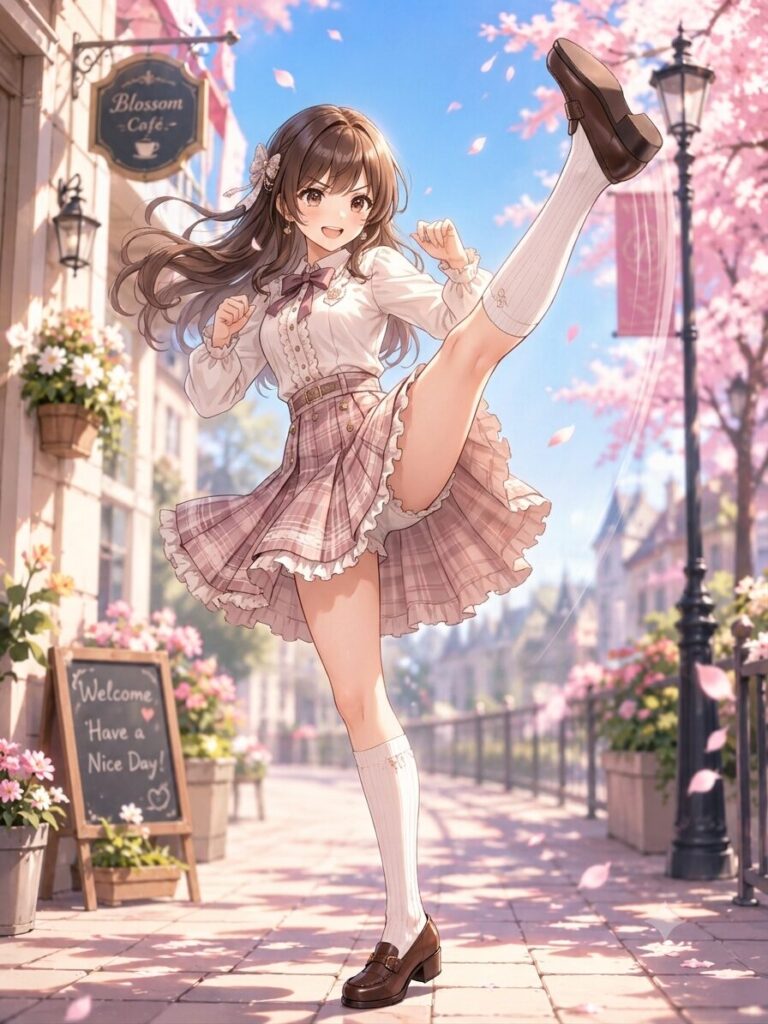美麗な美少女が勢いよくハイキックしてる画像