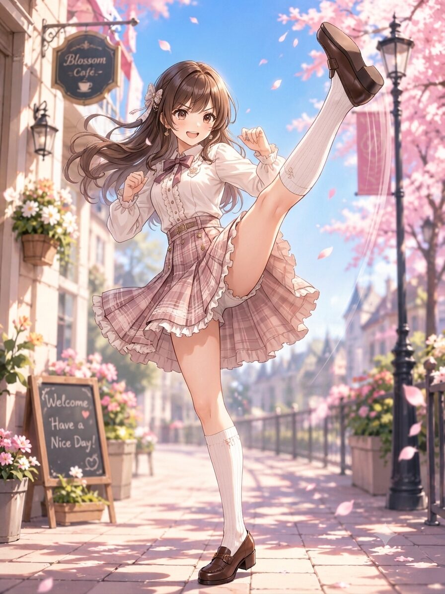 美麗な美少女が勢いよくハイキックしてる画像